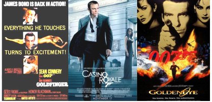 James Bond movie posters: Connery, Craig, Brosnan
