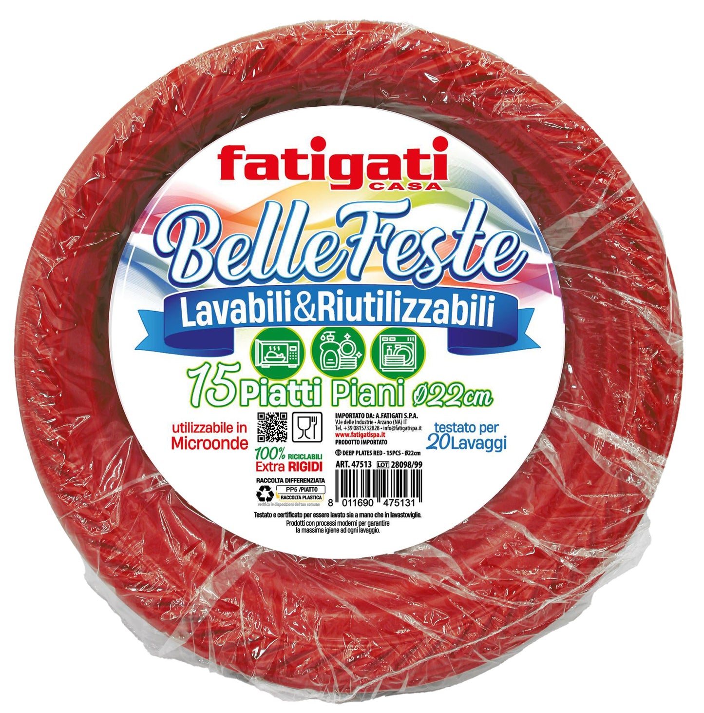 Piatti Plastica Riutilizzabili Rossi - Fatigati - 15pz - Piani/Fondi