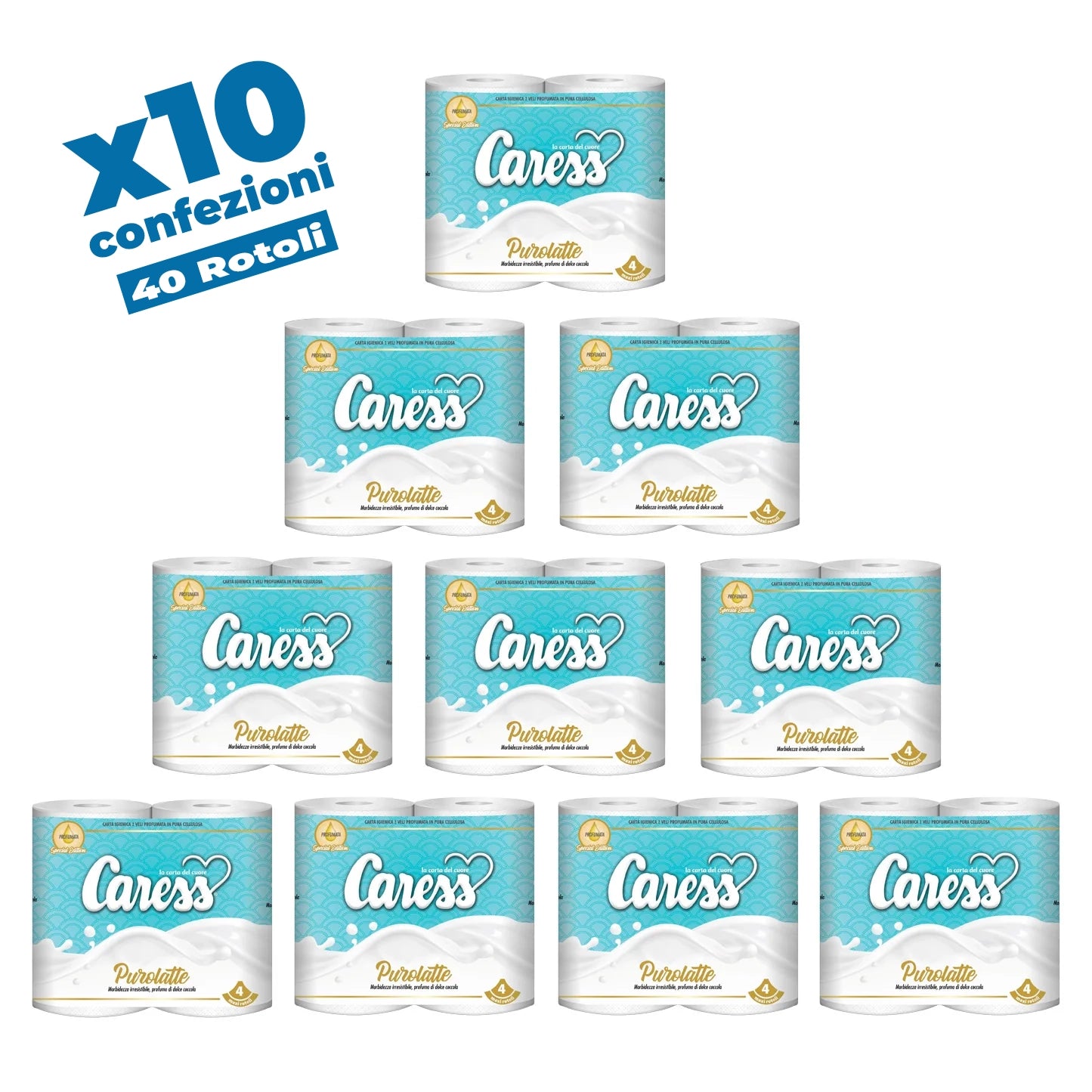 Balletta di Carta Igienica - Caress - Purolatte - x10 Confezioni da 4 rotoli
