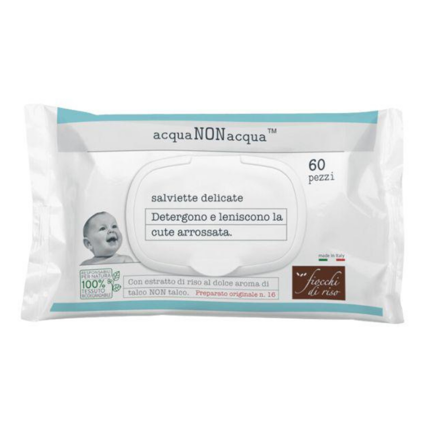Salviettine Detergenti - Fiocchi di Riso - Acqua non Acqua - 60pz