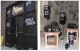 Gorilla Perfumes Gallery exhibit: exterior and perfume display