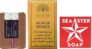 Bath House Cuban Cedar & Lime Soap + The English Soap Company Acacia Honey Soap + Swedish Dream Sea Aster Soap