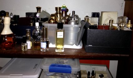 Shelf in Angie's perfume cabinet