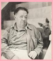 Diego Rivera and one of Frida Kahlo's Xoloitzcuintle dogs.