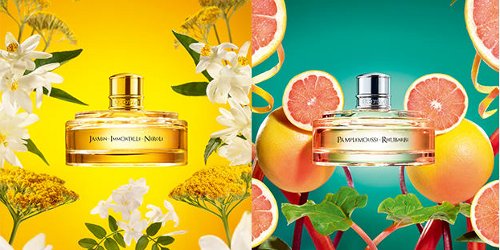 L’Occitane + Pierre Herme Jasmin Immortelle Neroli & Pamplemousse Rhubarbe, brand visuals
