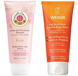 Roger & Gallet Rose, Weleda Sea Buckthorn cream shower gels