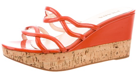 Prada orange patent wedge sandals